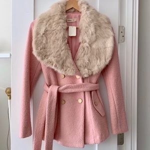 Pink pea coat with fur collar